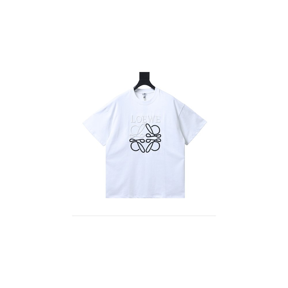 Loewe Line-style Letter Embroidery T-Shirt White,Loewe T-Shirts,T-Shirts,CLOTHES