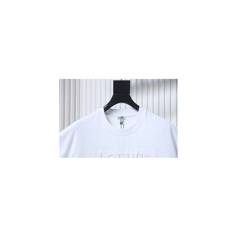Loewe Line-style Letter Embroidery T-Shirt White,Loewe T-Shirts,T-Shirts,CLOTHES