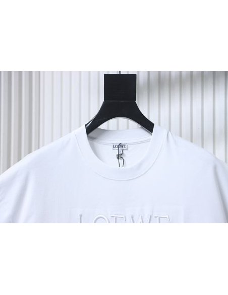 Loewe Line-style Letter Embroidery T-Shirt White,Loewe T-Shirts,T-Shirts,CLOTHES
