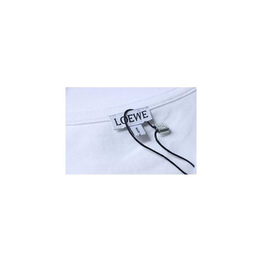 Loewe Line-style Letter Embroidery T-Shirt White,Loewe T-Shirts,T-Shirts,CLOTHES