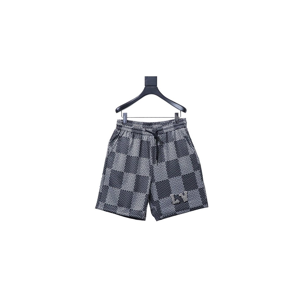 Louis Vuitton Rhinestone Letter Logo Checkerboard Shorts,Louis Vuitton Shorts,Shorts,CLOTHES