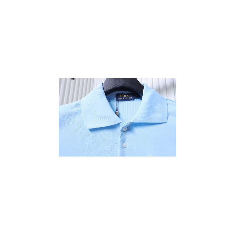 Ralph Lauren Pony Logo Embroidered Short-Sleeve Button-Down Shirt Blue,Ralph Lauren T-Shirts,T-Shirts,CLOTHES