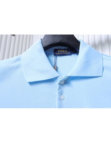 Ralph Lauren Pony Logo Embroidered Short-Sleeve Button-Down Shirt Blue,Ralph Lauren T-Shirts,T-Shirts,CLOTHES