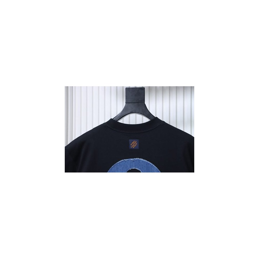 Louis Vuitton Distressed Denim Patchwork Embroidered T-Shirt Black,Louis Vuitton T-Shirts,T-Shirts,CLOTHES