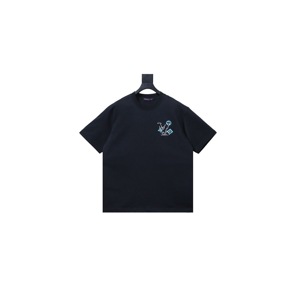Louis Vuitton Back Four-Leaf Star-Flower Print T-Shirt Black,Louis Vuitton T-Shirts,T-Shirts,CLOTHES