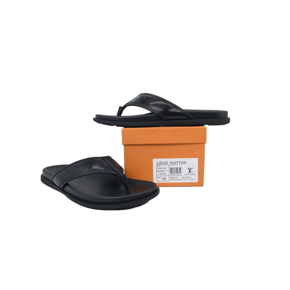 Louis Vuitton Flip Flop Sandal LV Lettermark Logo Jet Black Leather