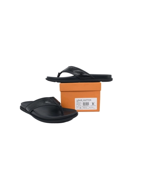 Louis Vuitton Flip Flop Sandal LV Lettermark Logo Jet Black Leather