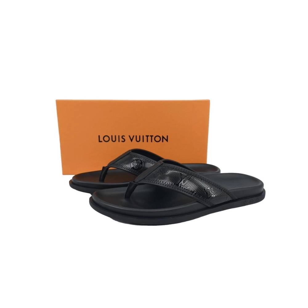 Louis Vuitton Flip Flop Sandal LV Lettermark Logo Jet Black Leather