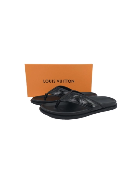 Louis Vuitton Flip Flop Sandal LV Lettermark Logo Jet Black Leather