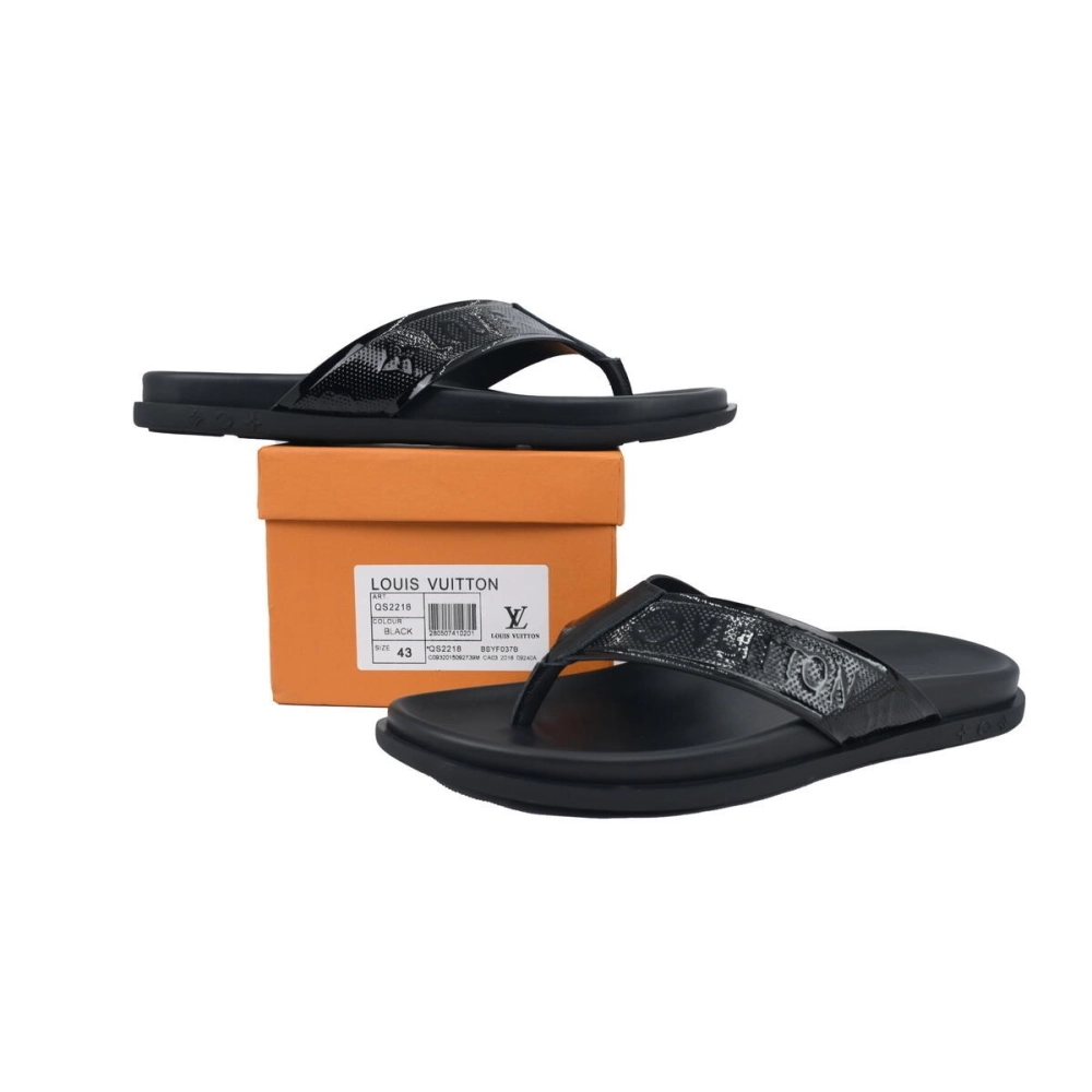 Louis Vuitton Flip Flop Sandal Full-Lettering Logo Jet Black Leather