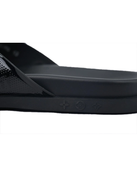 Louis Vuitton Flip Flop Sandal Full-Lettering Logo Jet Black Leather