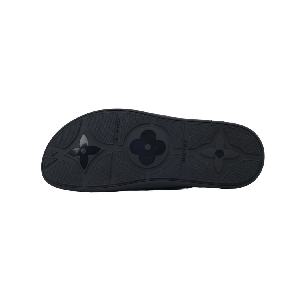Louis Vuitton Flip Flop Sandal Full-Lettering Logo Jet Black Leather