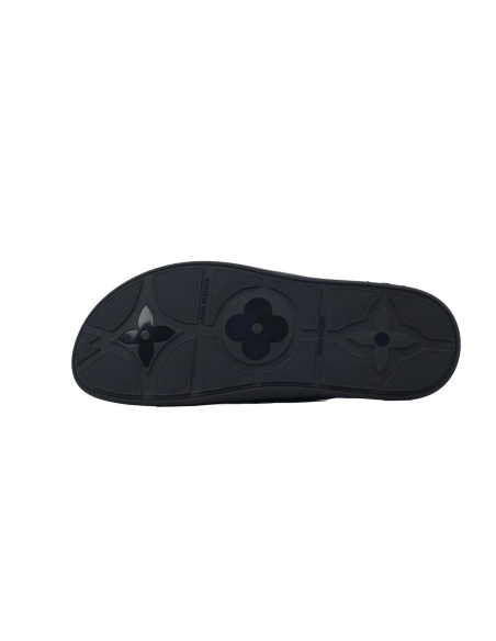 Louis Vuitton Flip Flop Sandal Full-Lettering Logo Jet Black Leather