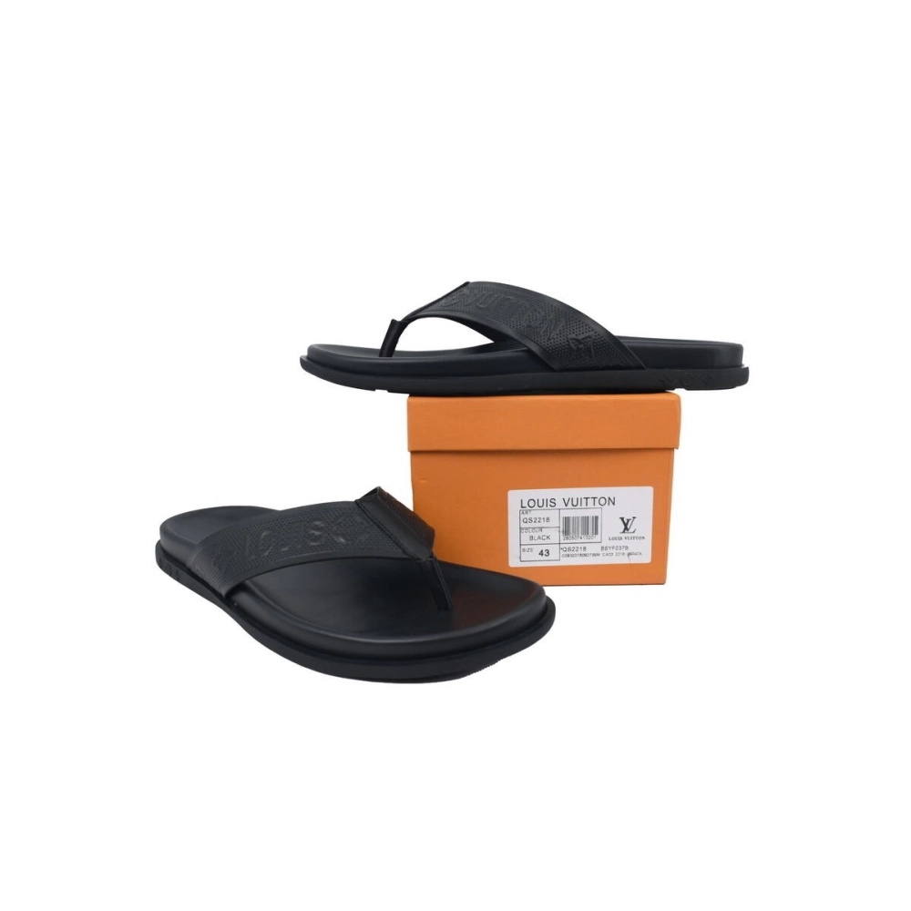 Louis Vuitton Flip Flop Sandal Full-Lettering Logo Matte Black