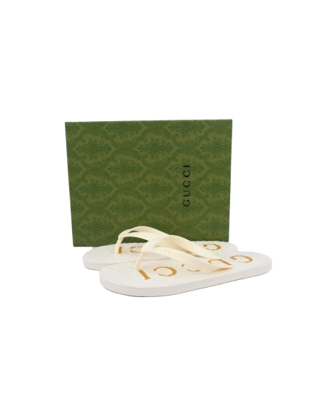 Gucci Flip Flops Logo Bottom Beige
