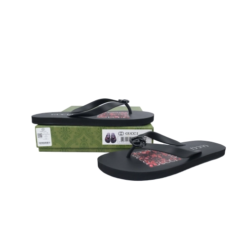 Gucci Flip Flops Red Bottom Flower Black