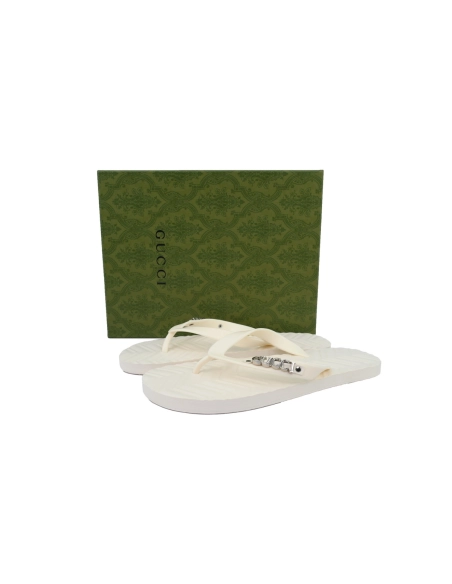 Gucci Slippers Silver Printed Rice White