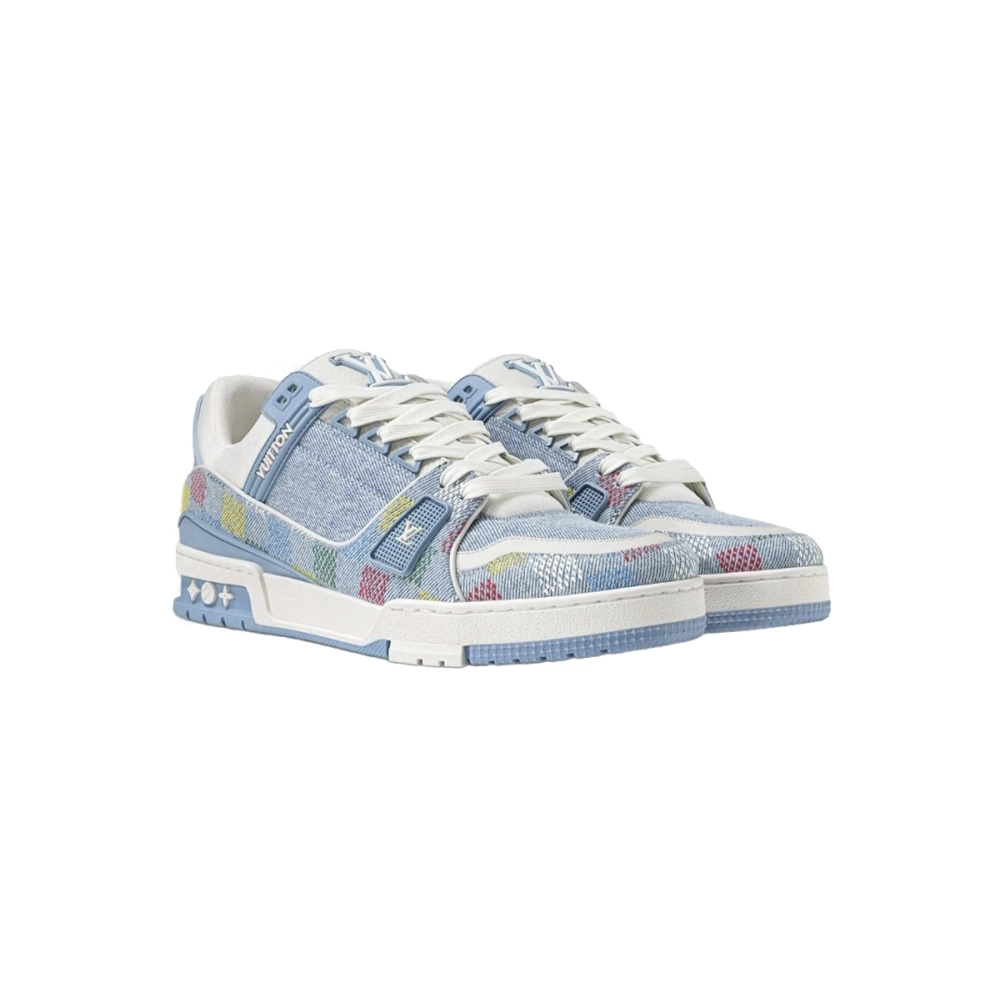 Louis Vuitton Trainer Denim Demier Multicolor Light Blue Grid 1AHCYN