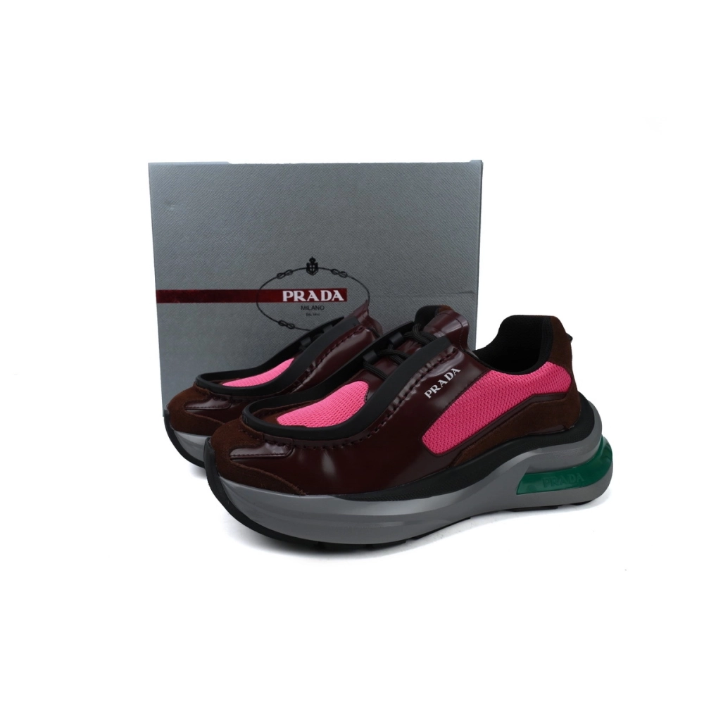 Prada Prada Brushed Leather Sneakers Bike Fabric Suede Garnet Peony Pink 2EG424_3LNN_F0KFF