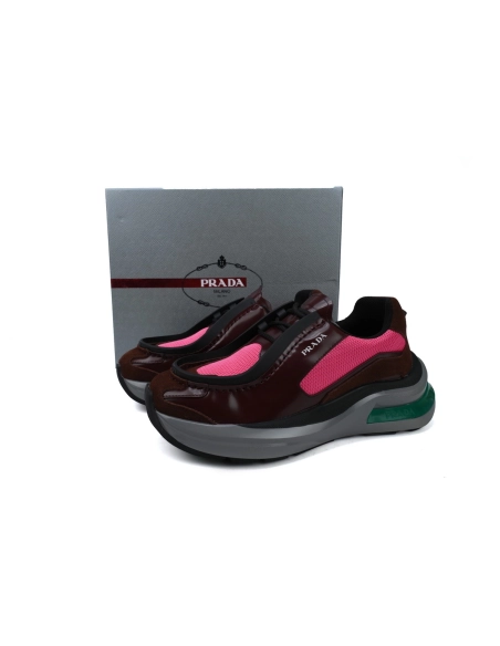 Prada Prada Brushed Leather Sneakers Bike Fabric Suede Garnet Peony Pink 2EG424_3LNN_F0KFF