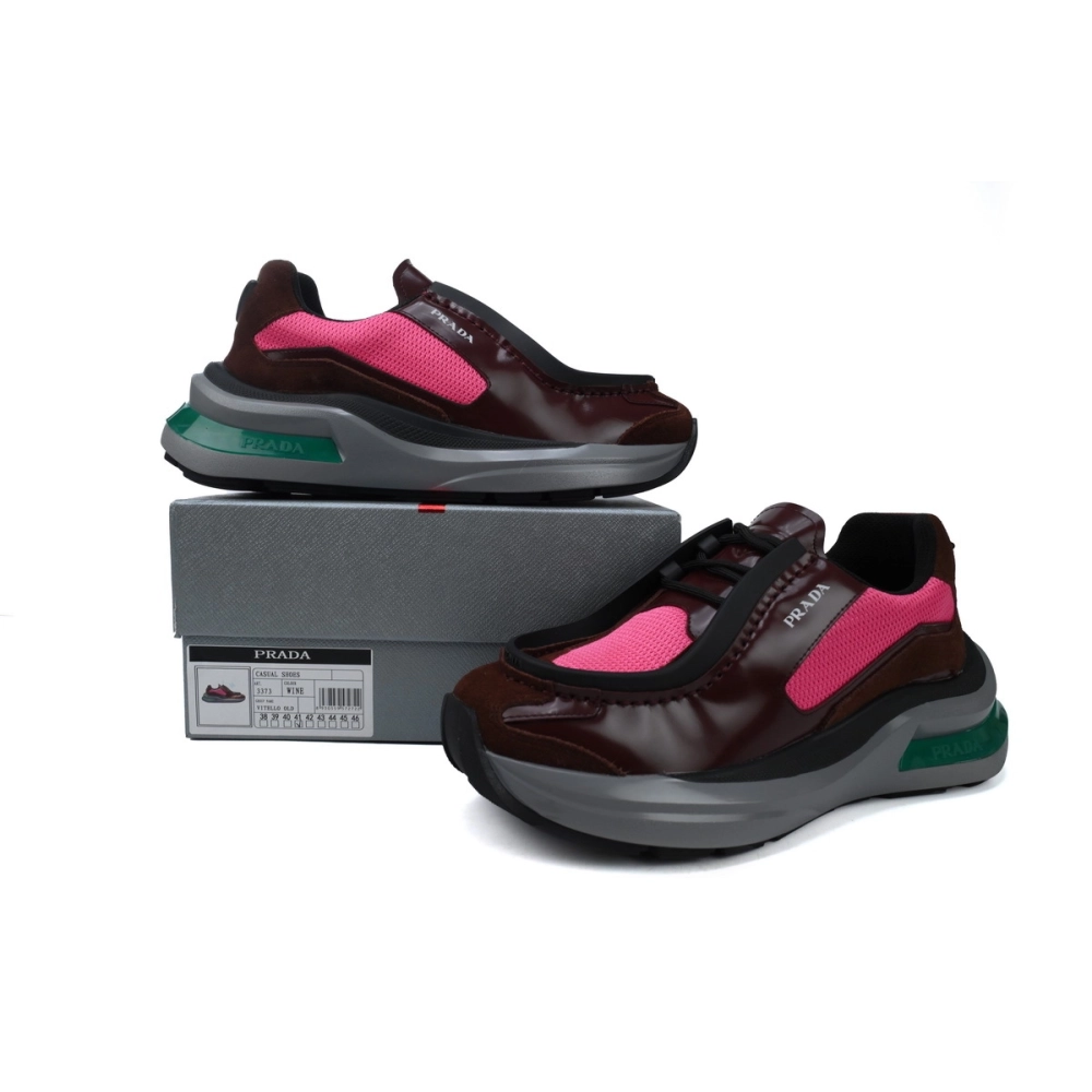 Prada Prada Brushed Leather Sneakers Bike Fabric Suede Garnet Peony Pink 2EG424_3LNN_F0KFF