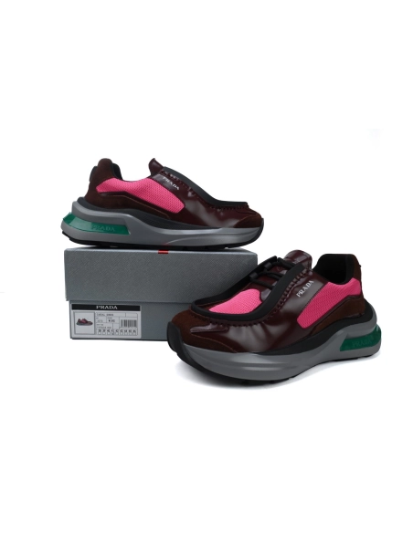 Prada Prada Brushed Leather Sneakers Bike Fabric Suede Garnet Peony Pink 2EG424_3LNN_F0KFF