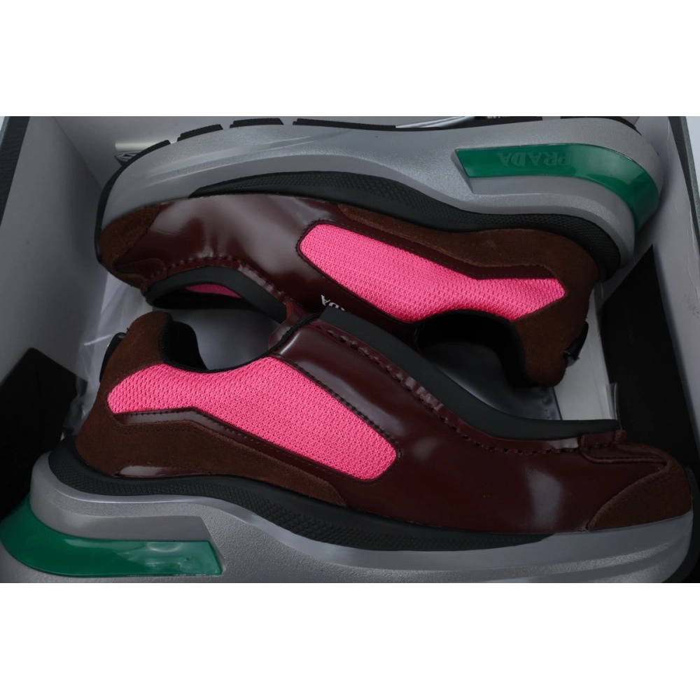 Prada Prada Brushed Leather Sneakers Bike Fabric Suede Garnet Peony Pink 2EG424_3LNN_F0KFF