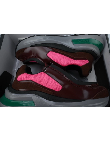 Prada Prada Brushed Leather Sneakers Bike Fabric Suede Garnet Peony Pink 2EG424_3LNN_F0KFF