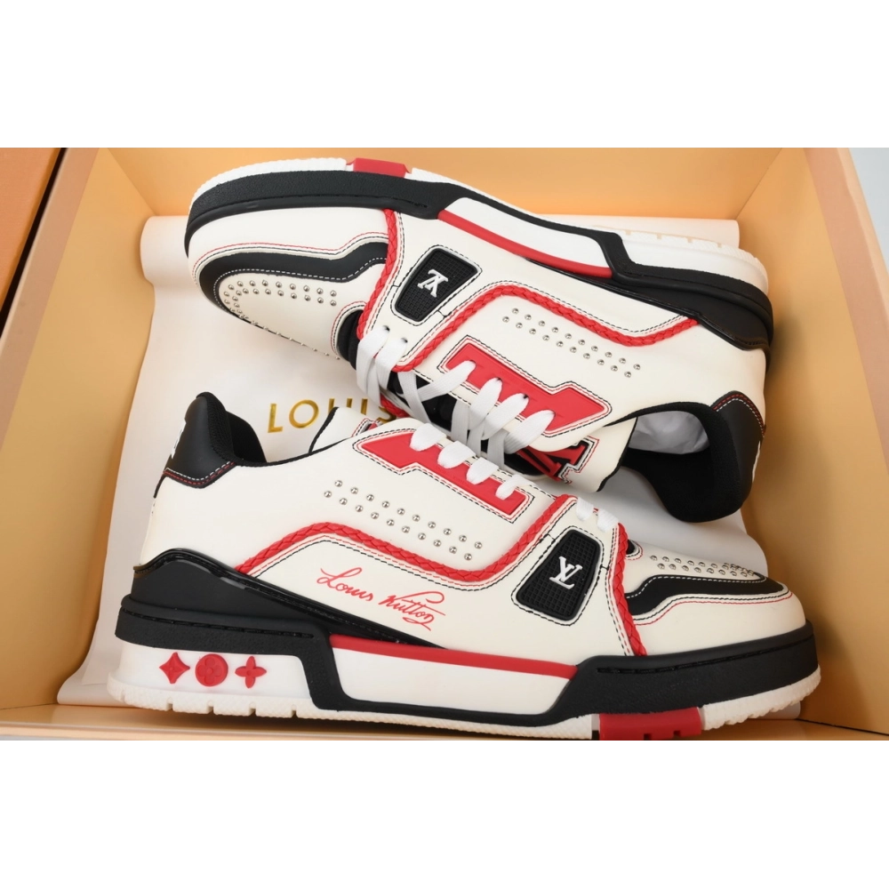 Louis Vuitton Trainer Sneaker White Red Black 1AD7JR