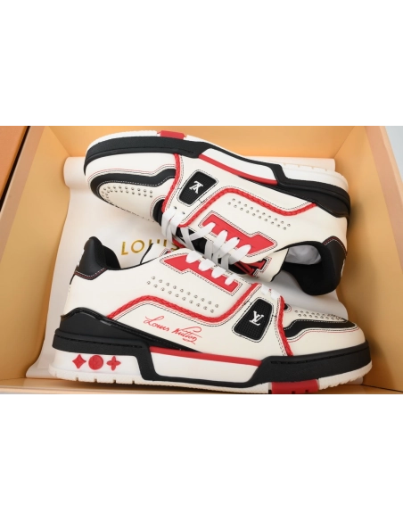 Louis Vuitton Trainer Sneaker White Red Black 1AD7JR