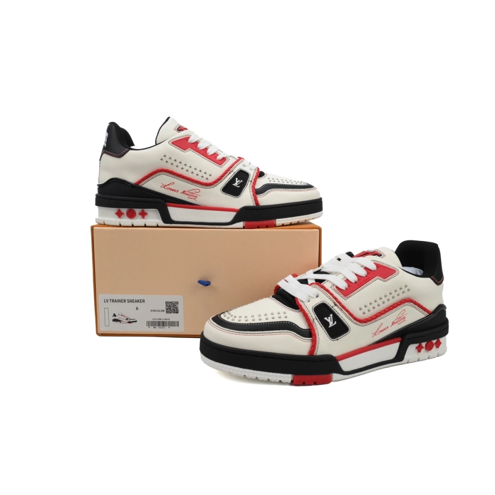 Louis Vuitton Trainer Sneaker White Red Black 1AD7JR