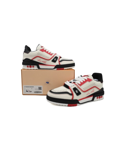 Louis Vuitton Trainer Sneaker White Red Black 1AD7JR