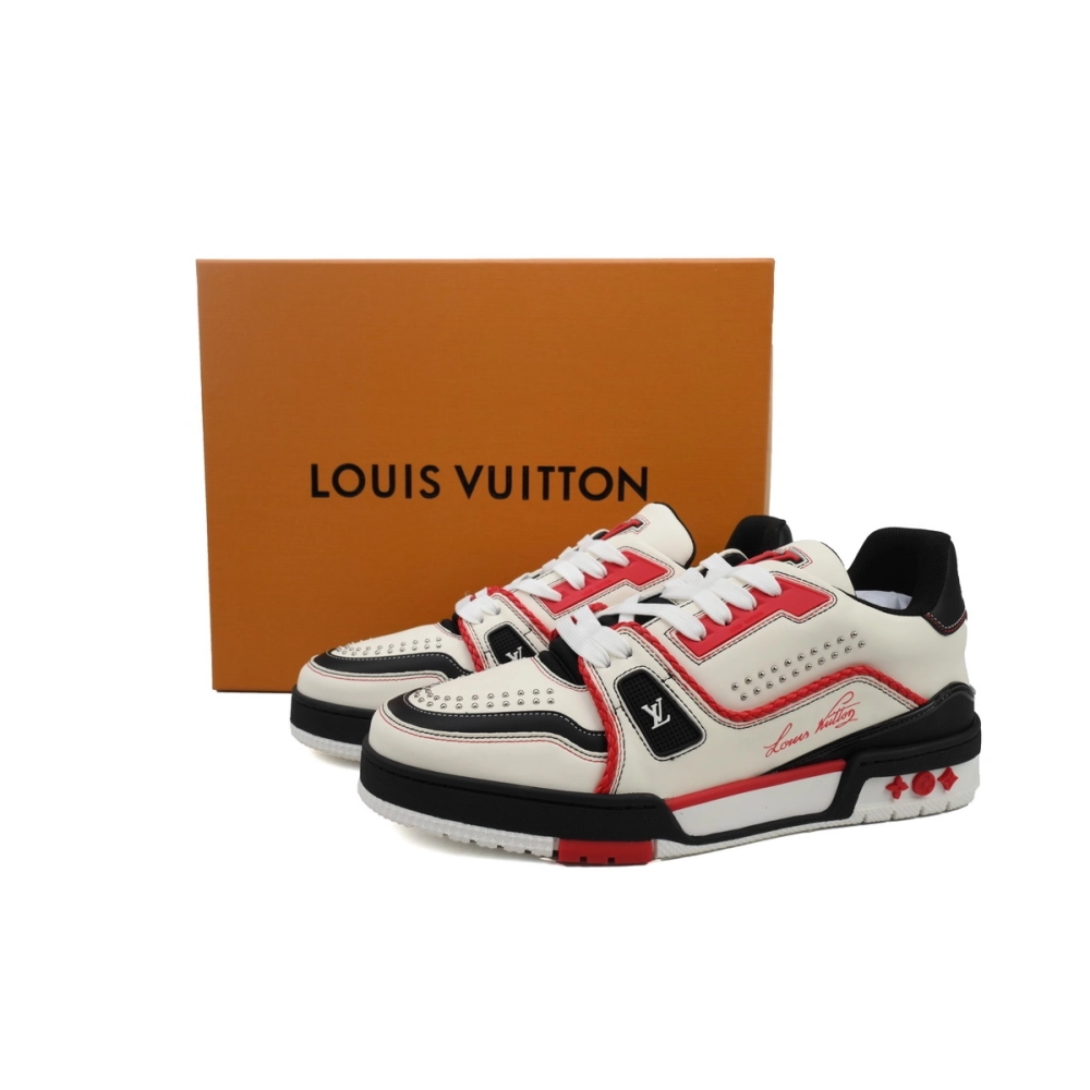 Louis Vuitton Trainer Sneaker White Red Black 1AD7JR