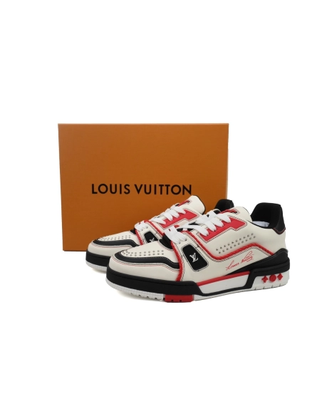 Louis Vuitton Trainer Sneaker White Red Black 1AD7JR