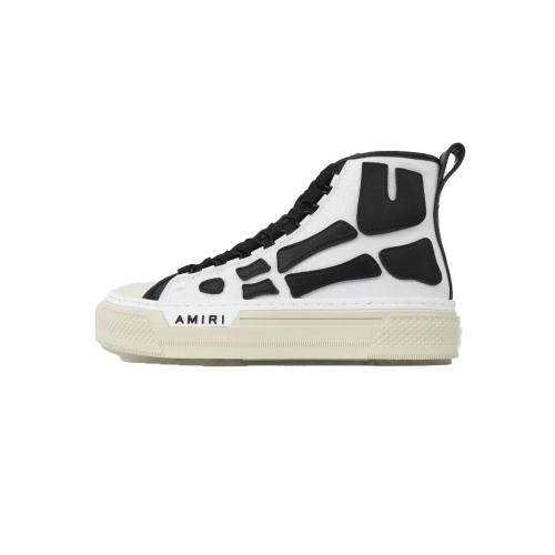 AMIRI Skel Court Hi Sneakers Cotton Canvas and Buffed Leather Sneakers White Black