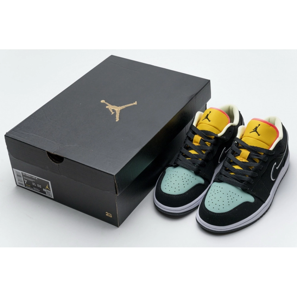 Air Jordan 1 Low Black Aurora Green Laser Orange CK3022-013